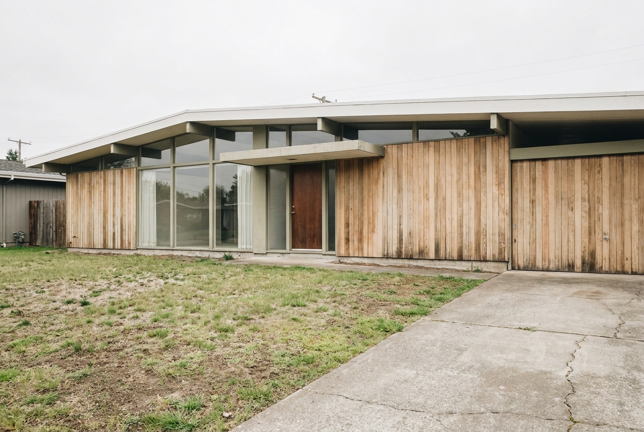 Mid-century home with plain front, before